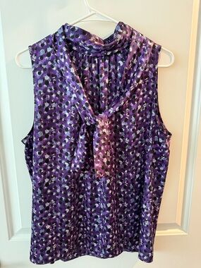White House Black Market Purple Printed Sleeveless Tie-Neck Camisole